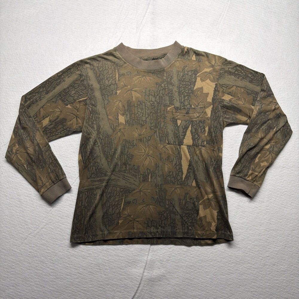 Vintage 90s Cabela’s Long Sleeve Camel Pocket T-Shirt Usa Single Stitch Medium